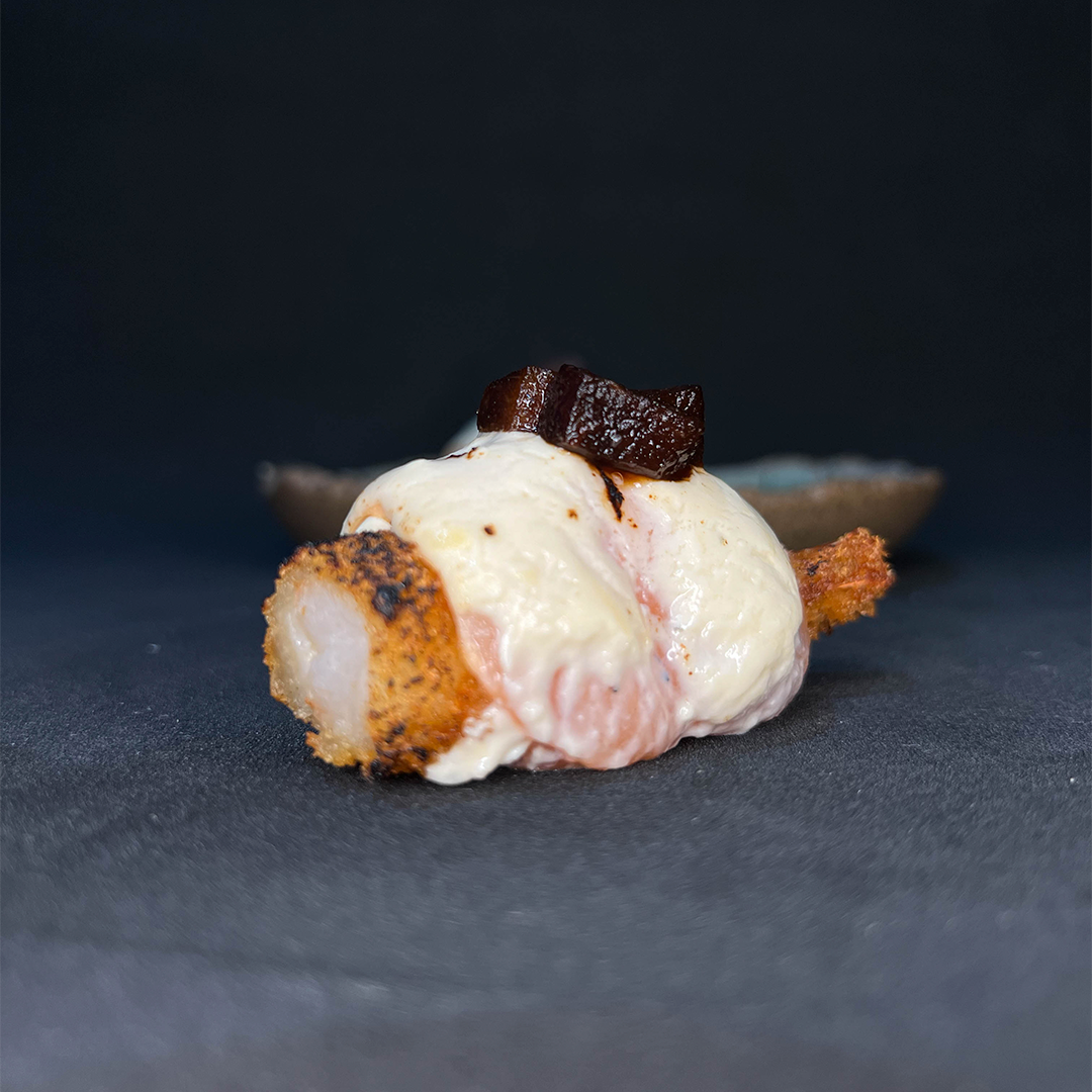 Camarão gorgonzola com pera  